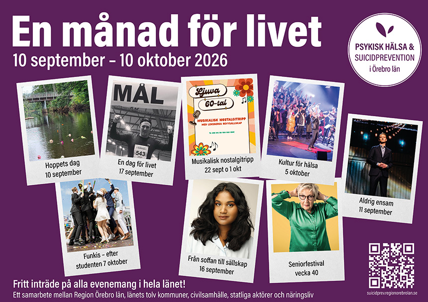 En lila färgplatta med texten "En månad för livet 10 september - 10 oktober"