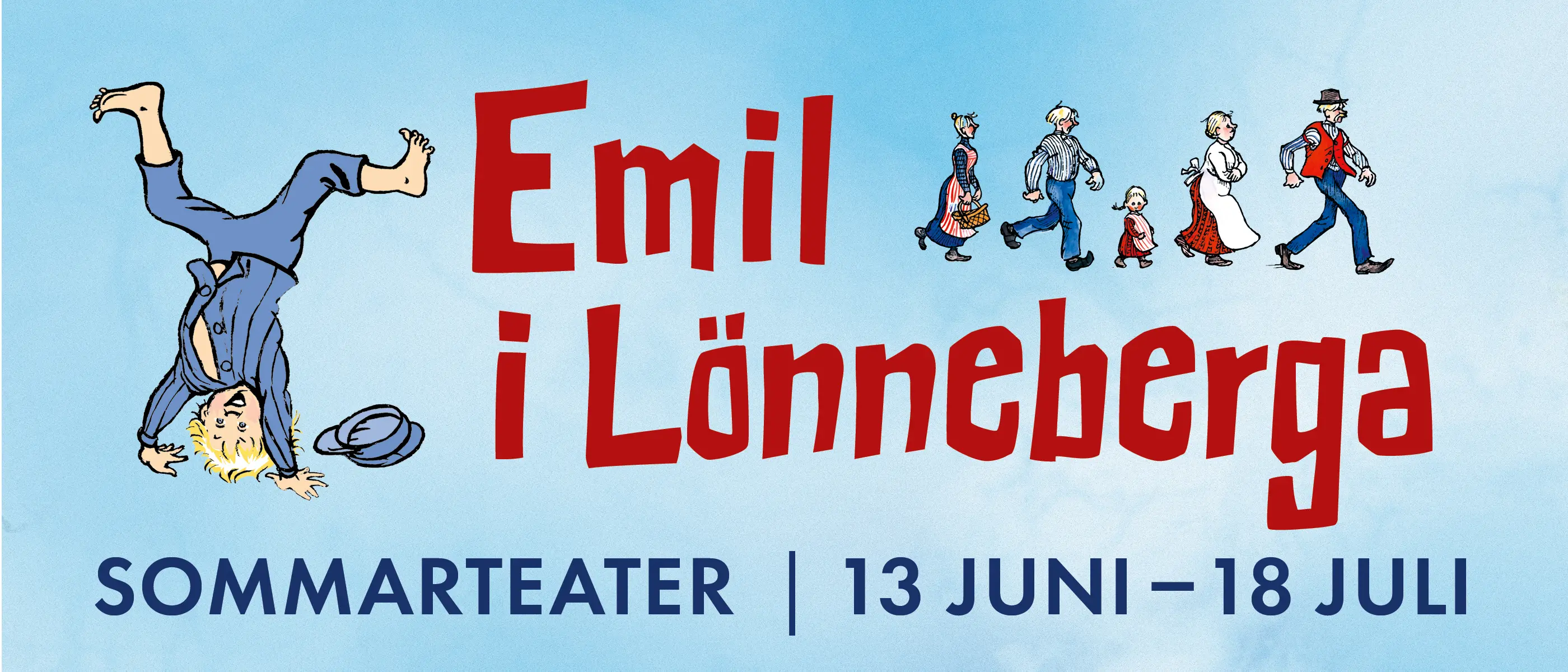 En tecknad Emil i Lönneberga står på händer.