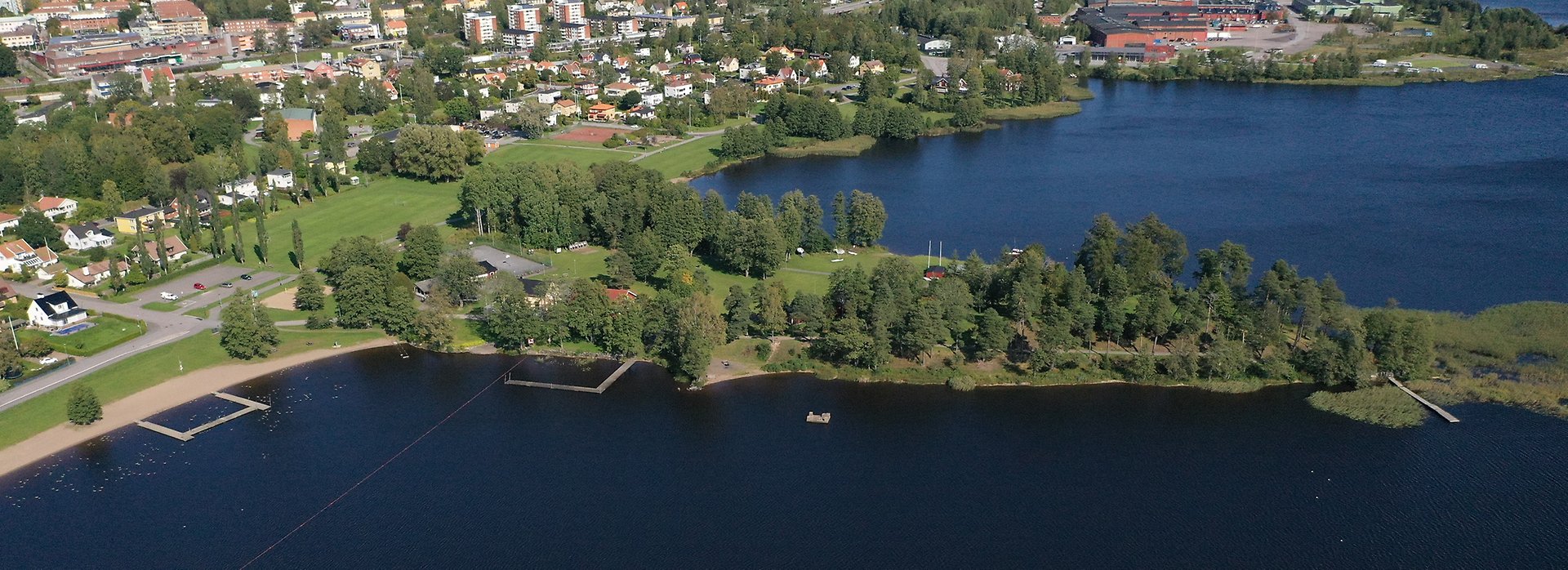 Vy bild från Möckeln över Näset och delar av Karlskoga centrum.
